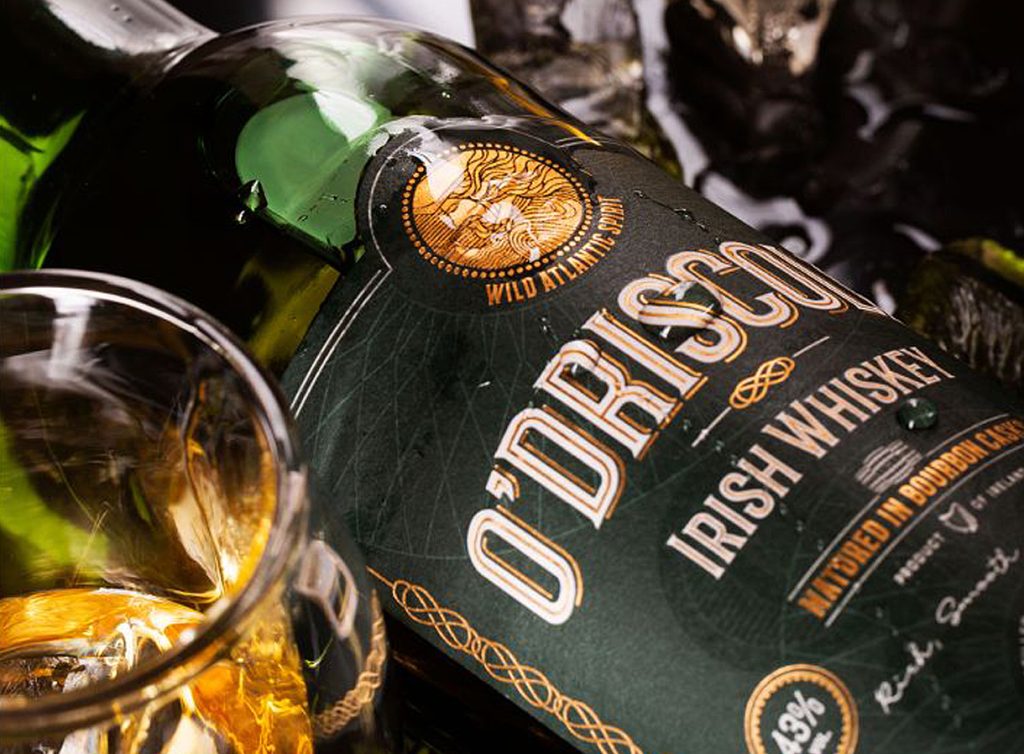 Irish whiskey bottle and label design